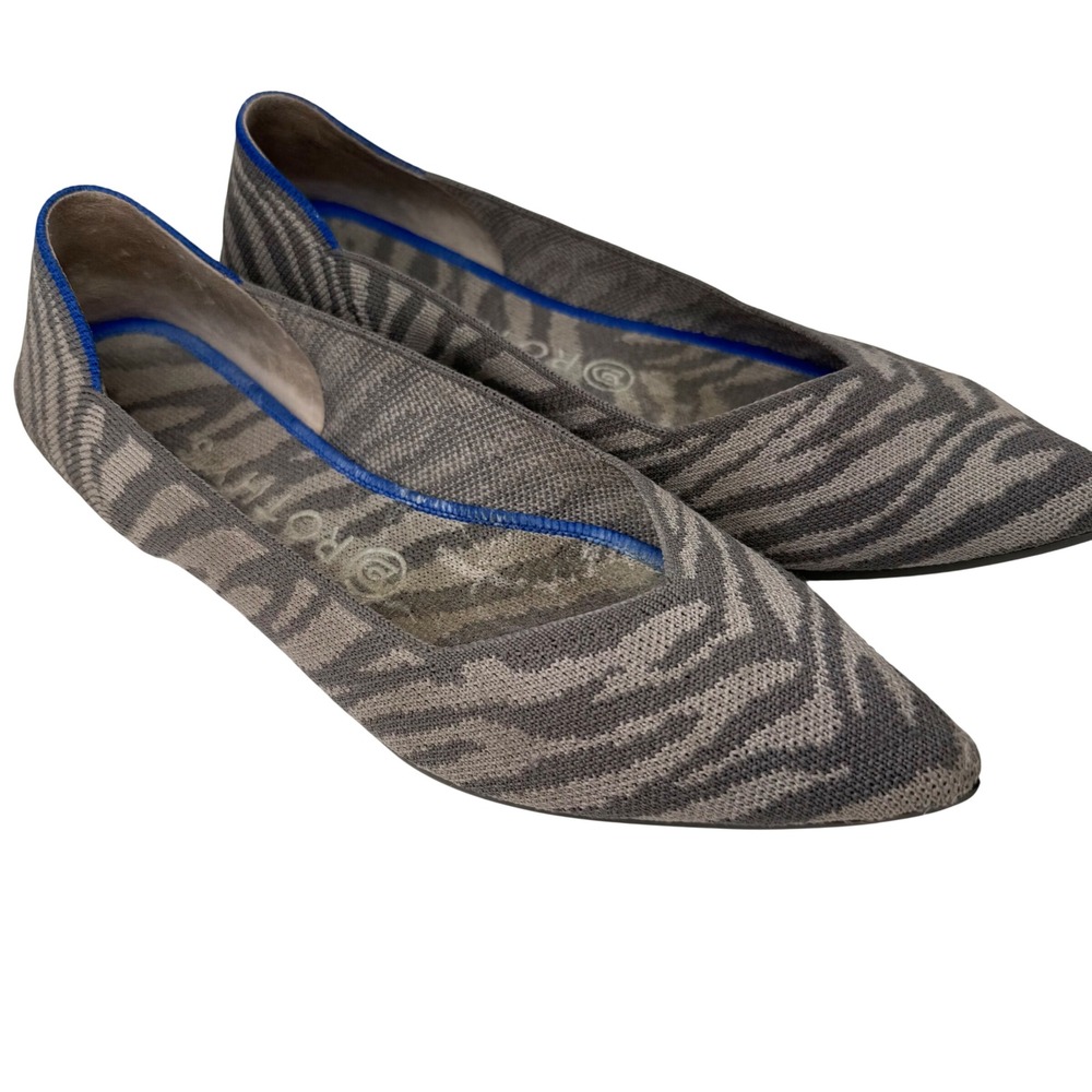 Rothys The Point Flats Womens 8.5 Grey Zebra Good Pointed Toe Knit Animal Print